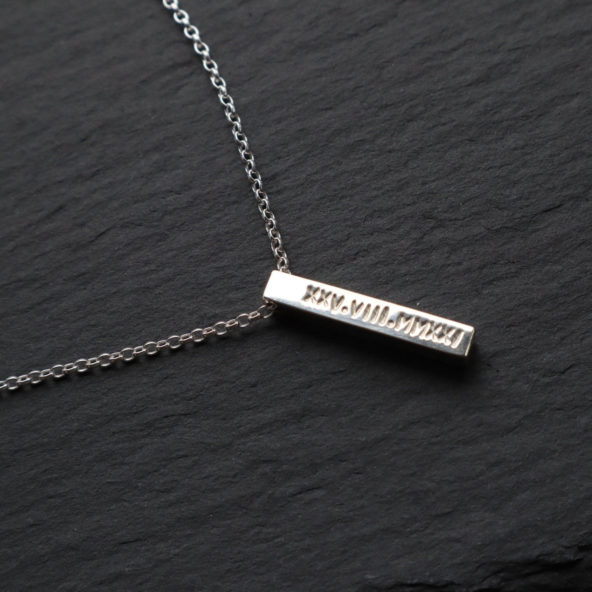 Bar necklace engraved sale both sides